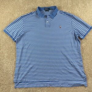 Polo Ralph Lauren‎ Men's Striped Polo Shirt XXL Blue White Pima Interlock